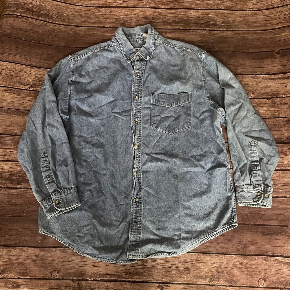 Unisex Men’s Women’s Basic Editions Denim Button Down Shirt Large SEE NOTES